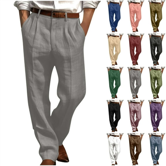 QATAINLAV Flat Front Casual Business Trousers for Men Loose Fit Straight Leg Dress Pants Fall Outdoor Work Suit Pant, Khaki, M