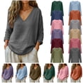 thumbnail image 1 of QATAINLAV Linen Shirts for Women Spring Summer Clothes Dressy Casual Loose Long Sleeve Tunic Tops Solid Color V Neck Blouses Navy L, 1 of 7