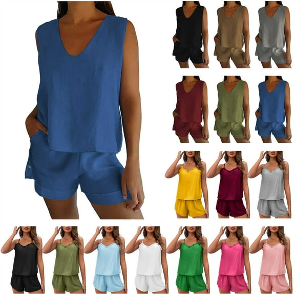 QATAINLAV Travel Sets for Women 2 Piece Casual Loose Cropped Tops Matching Bermuda Shorts Going Out Outfits with Pockets Linen Loungewear, Green, XL