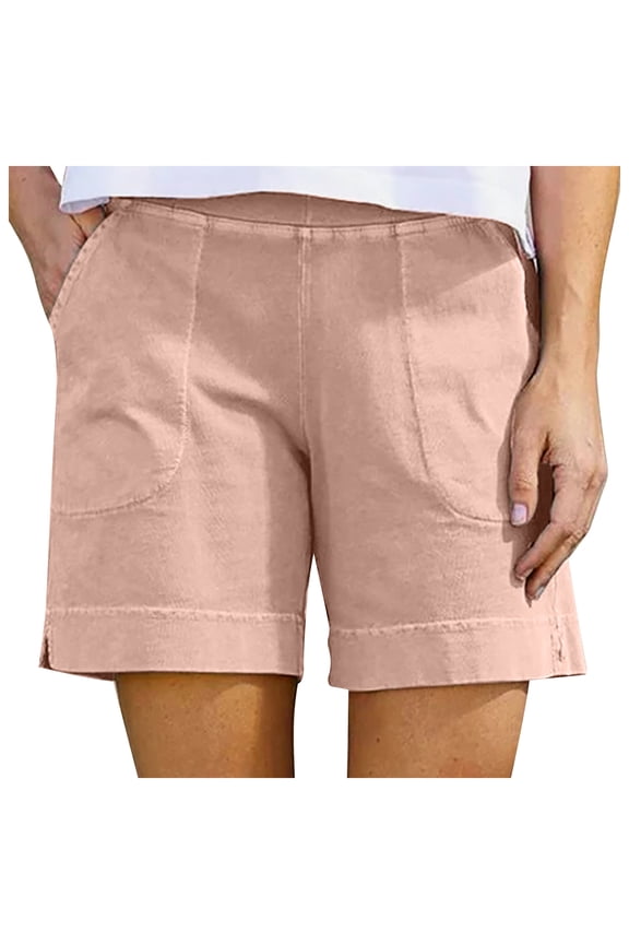 Linen Shorts for Women, Shorts for Women Summer Casual Cotton Linen Shorts Loose Athletic Elastic High Waisted Shorts Trendy Solid Color Beach Short Pants with Pockets, Pink, 3XL