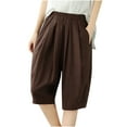 thumbnail image 1 of QATAINLAV Linen Shorts for Women Summer Casual Bermuda Shorts Lightweight Elastic Waist Beach Shorts Loose Knee-Length Wide Leg Shorts with Pockets Bermudas Para Mujer Para Verano Coffee L, 1 of 8