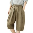 thumbnail image 1 of QATAINLAV Linen Shorts for Women Summer Casual Bermuda Shorts Lightweight Elastic Waist Beach Shorts Loose Knee-Length Wide Leg Shorts with Pockets Oferta Flash Para Hoy Green XL, 1 of 8
