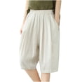 thumbnail image 1 of QATAINLAV Linen Shorts for Women Summer Casual Bermuda Shorts Lightweight Elastic Waist Beach Shorts Loose Knee-Length Wide Leg Shorts with Pockets Ofertas Flash Del Dia Beige L, 1 of 9