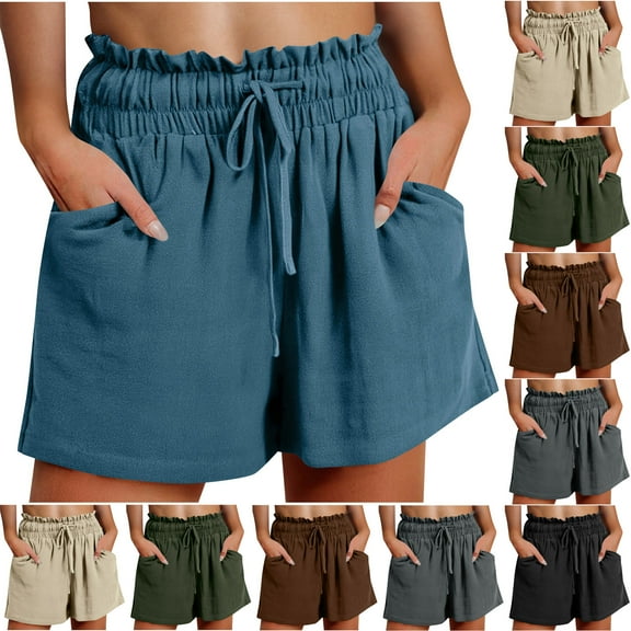 QATAINLAV Linen Shorts for Women Summer Casual High Waisted Wide Leg Drawstring Beach Shorts Loose Comfy Fashion Outfits Army Green L Today's Lightning Sales