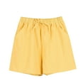 thumbnail image 1 of QATAINLAV Linen Shorts for Women, Summer Loose Wide Leg Workout Shorts Casual Drawstring Beach Shorts Basic Solid Color Crepe Shorts with Pocket Bermudas Para Mujer Para Verano Yellow XXL, 1 of 4