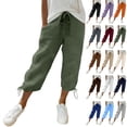 thumbnail image 1 of QATAINLAV Linen Shorts for Women Summer Drawstring Waist Knee Length Beach Shorts Casusal Bottom Lace Up Bermuda Shorts with Pockets White M, 1 of 10