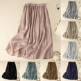 thumbnail image 1 of QATAINLAV Linen Skirts for Women Elastic High Waisted Casual Pleated Long Skirt A Line Layered Ruffle Maxi Skirts, Beige, L,, 1 of 5