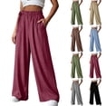 thumbnail image 1 of QATAINLAV Linen Wide Leg Pants for Women Casual Drawstring Ruffle Waist Trousers with Pockets Summer Flowy Beach Slacks Black XXL, 1 of 8