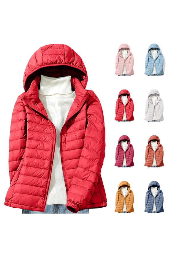 Long Puffer Coat for Women Lightweight Removable Hood Down Jackets Solid Color Zip Up Winter Quilted Coats Outwear, White, L