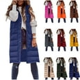thumbnail image 1 of QATAINLAV Long Puffer Vest for Women Sleeveless Quilted Jacket Solid Color Warm Winter Coats with Hood, Orange, XL, 1 of 9