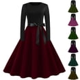 thumbnail image 1 of QATAINLAV Long Sleeve Dresses for Women Knee Length Hepburn A Line Dress with Belt Cocktail Party Evening Dresses, Army Green, XXL, 1 of 3