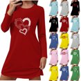 thumbnail image 1 of QATAINLAV Long Sleeve Nightgown for Women Valentines Heart Print Sleepwear Loose Crewneck Tshirt Mini Dress, Black, XL, 1 of 7