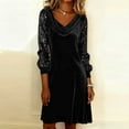 thumbnail image 1 of QATAINLAV Long Sleeve Velvet Dress for Women Plus Size Cowl Neck Patchwork Sequin Mini Dresses Cocktail Prom Evening Party Dress, Black, XXXL, 1 of 5