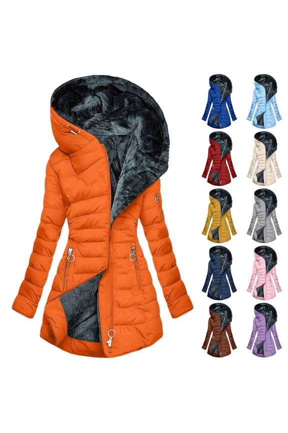 Long Winter Coats for Women Fleece Lined Warm Puffer Jacket Solid Color Casual Hooded Parka Outwear with Pocket, Green, XXL
