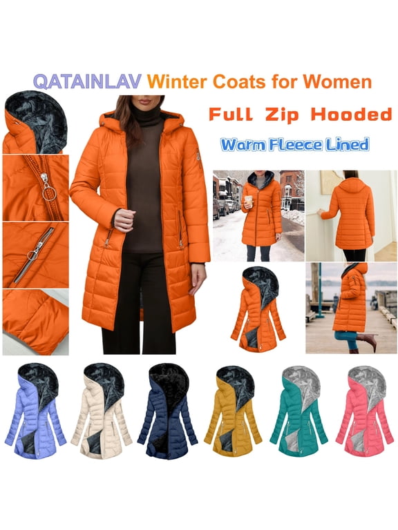 Long Winter Coats for Women Fleece Lined Warm Puffer Jacket Solid Color Casual Hooded Parka Outwear with Pocket, Pink, M