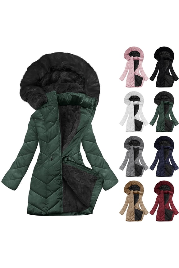 Long Winter Coats for Women Removable Hood Zip Up Puffer Jacket for Cold Weather Windproof with Fleece Lining, White, XXL