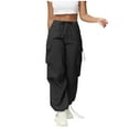 thumbnail image 1 of QATAINLAV Loose Cargo Pants for Women Harem Drawstring Ankle Cuffs Trousers Summer Baggy Elastic Waist Work Pants Solid Casual Sweatpants with Pockets Ofertas Flash Black XL, 1 of 9