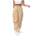 thumbnail image 1 of QATAINLAV Loose Cargo Pants for Women Harem Drawstring Ankle Cuffs Trousers Summer Baggy Elastic Waist Work Pants Solid Casual Sweatpants with Pockets Sales Prime Khaki S, 1 of 9