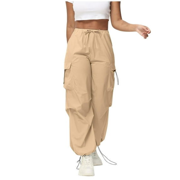QATAINLAV Loose Cargo Pants for Women Harem Drawstring Ankle Cuffs Trousers Summer Baggy Elastic Waist Work Pants Solid Casual Sweatpants with Pockets Sales Prime Khaki S