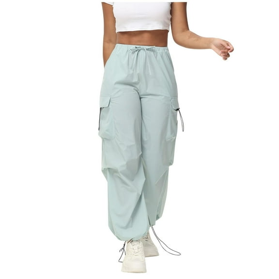 QATAINLAV Loose Cargo Pants for Women Harem Drawstring Ankle Cuffs Trousers Summer Baggy Elastic Waist Work Pants Solid Casual Sweatpants with Pockets Birthday Gifts Light Blue M