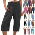 thumbnail image 1 of QATAINLAV Loose Fit Capris for Women Basic Solid Wide Leg Cropped Trousers Casual Elastic High Waist Cotton Linen Lounge Capri Pants with Pockets Prime Today Wine XXL, 1 of 6