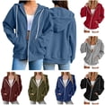 thumbnail image 1 of QATAINLAV Loose Fit Hoodies for Women Zip Up Long Sleeve Sweatshirts Jackets Solid Casual Ribbed Oversized Sweaters Fall Winter Outfits, Black, S, 1 of 10