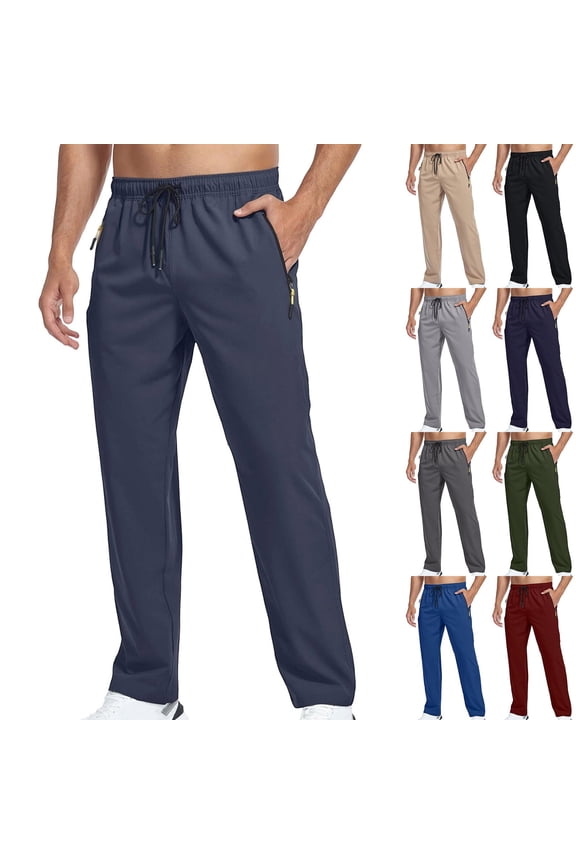 QATAINLAV Man Lightweight Hiking Pants Quick Dry Waterproof Fishing Jogger Pants Drawstring Running Athletic Sweatpants with Zipper Pockets Purple M