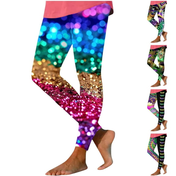QATAINLAV Mardi Gras Leggings for Women, 2025 Carnival Graphic Printed Legging Trousers Casual High Waisted Workout Yoga Pants Full Length Milk Silk Soft Tights Prime Sales Today Purple XL