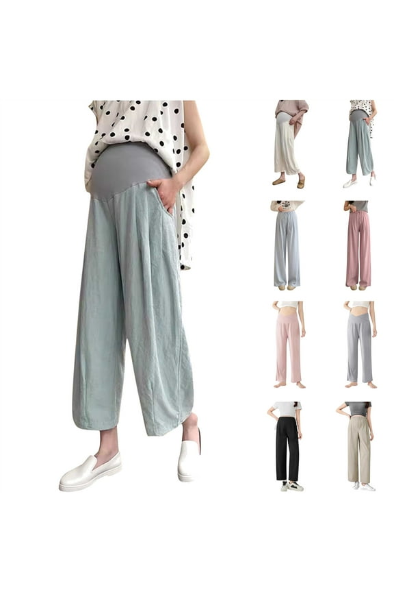 Maternity Pants for Women Over The Belly Wide Leg Lounge Trousers Loose Comfy Cotton Pregnancy Belly Supported Pants with Pockets Pink XXXL Mother's Day Gifts