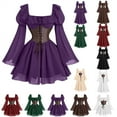 thumbnail image 1 of QATAINLAV Medieval Renaissance Mini Dresses for Women Vintage Corset Halloween Costume Smocked Back Chiffon Long Sleeve Dress, Purple, M, 1 of 4