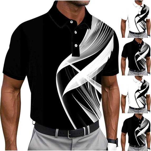 QATAINLAV Men Collared Polos Shirt Short Sleeve Golf Shirt Button Down Stretch Soft Printed Tee Tops Casual Slim Fit Novelty Shirts