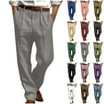 thumbnail image 1 of QATAINLAV Mens Flat Front Casual Business Trousers Loose Fit Straight Leg Dress Pants Summer Lightweight Linen Beach Pant, Brown, M, 1 of 6