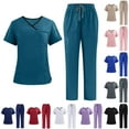 thumbnail image 1 of QATAINLAV Men & Women Scrubs Set Medical Scrub Tops and Drawstring Pants Unisex V Neck Nursing Uniform Solid Color Workwear, Purple, M,, 1 of 10