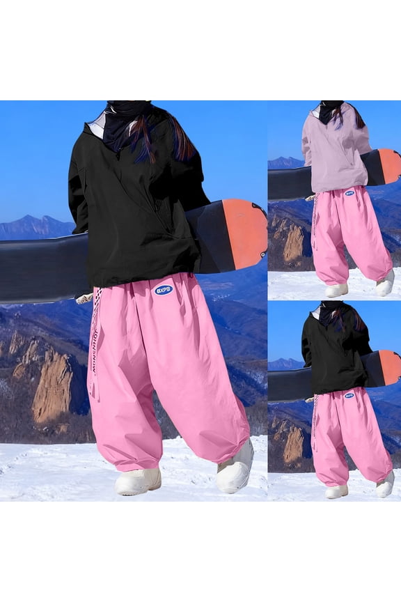 Men Women Winter Waterproof Snow Suits Cute Ear Hooded Ski Jacket and Baggy Snowpants 2 Piece Outfits Winter Outdoor Sports Sets Pink M