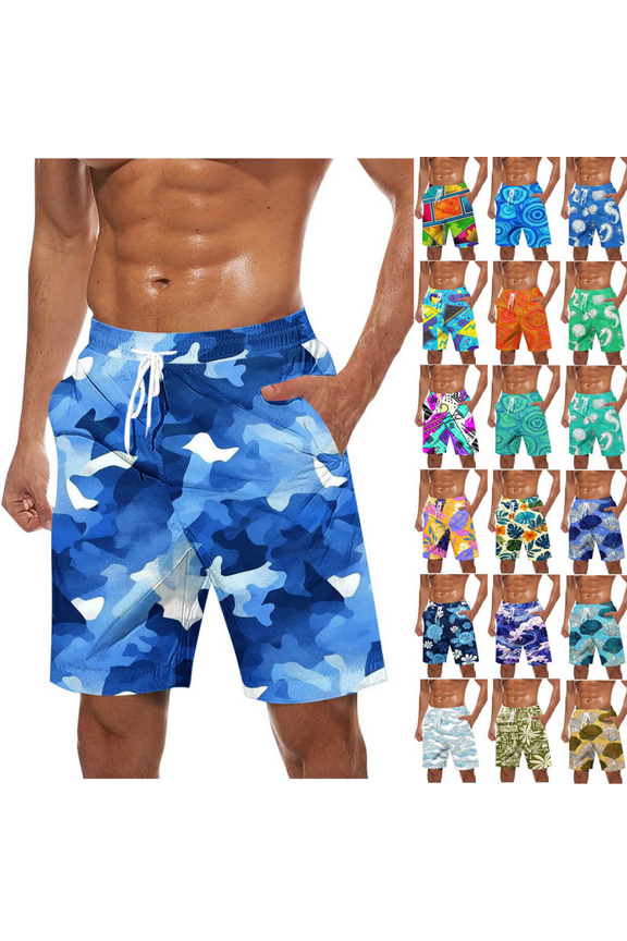 Men's 7" Quick Dry Swim Trunks 2025 Summer Fashion Tropical Graphic Swim Board Shorts Holiday Casual Drawstring Beach Shorts Bathing Suit with Pockets Blue XXXL Dollar Sales