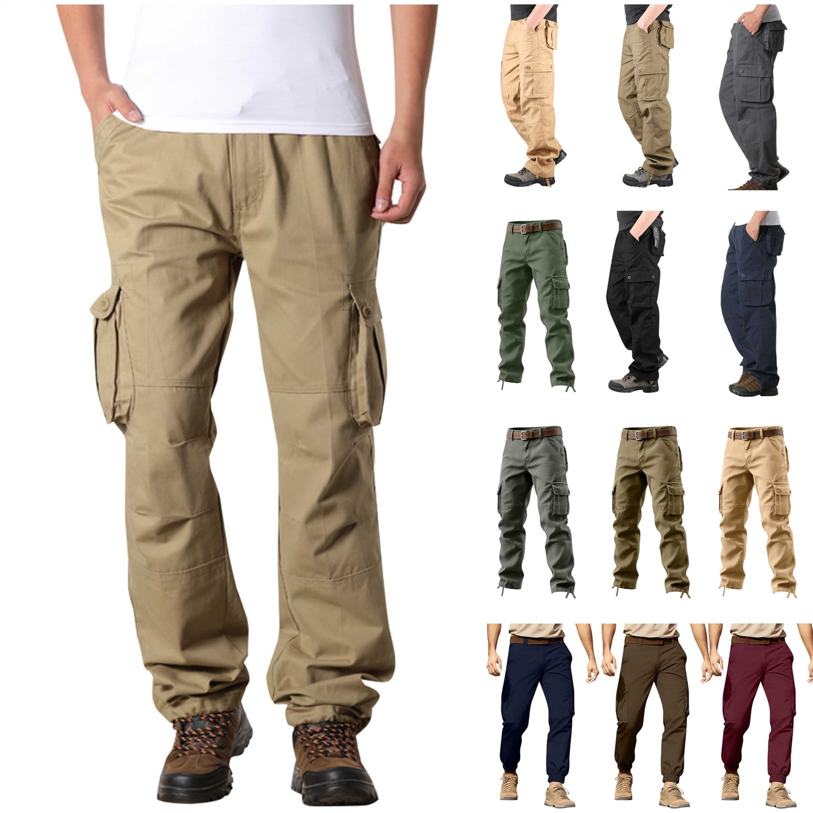 Men's Big and Tall Tactical Military Cargo Pants Lightweight Ripstop Pants Loose Plus Size Multi-Pockets Work Trousers Today Sales Black XXL