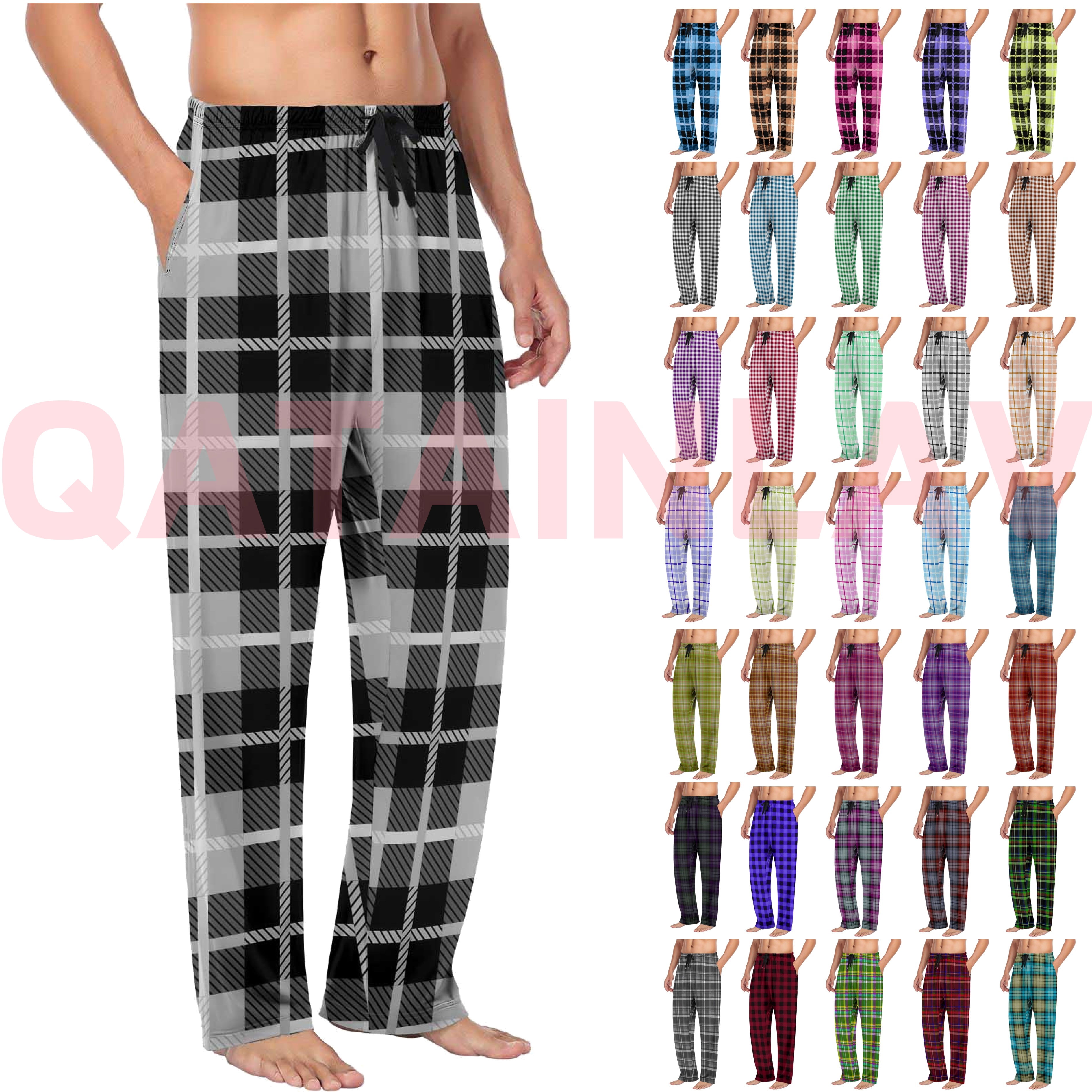 QATAINLAV Men's Big and Tall Lounge Pants Long Plaid Warm Sleepwear ...