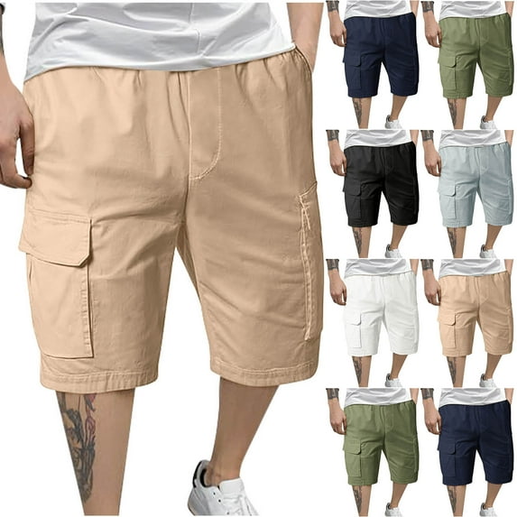 QATAINLAV Men's Cargo Shorts 2024 Summer Casual Drawstring Hiking Shorts Relaxed Fit Going Out Shorts Basic Solid Work Shorts with Multi Pockets Daily Sales Clearance White S