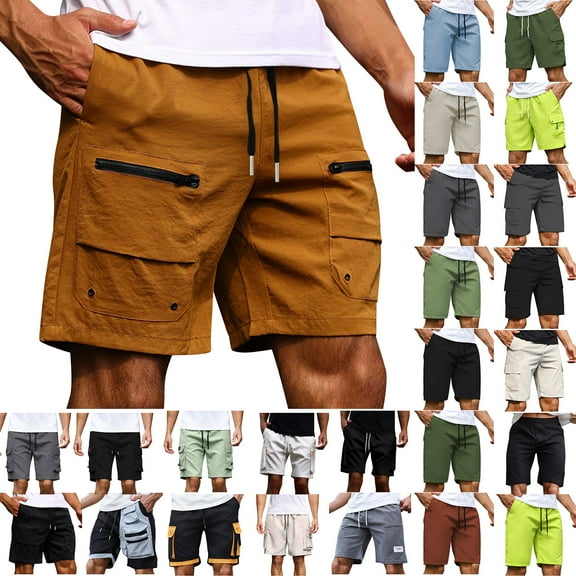 QATAINLAV Men's Cargo Shorts with Pockets Relaxed Fit Stretch Drawstring Elastic Waist Beach Shorts Solid Casual Loose Work Shorts Black M Hoy Oferta Flash