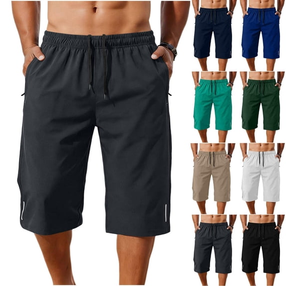 QATAINLAV Men's Cargo Shorts with Zip Pockets Casual Adjustable Drawstring Hiking Shorts Loose Knee Length Beach Sport Shorts Brown M