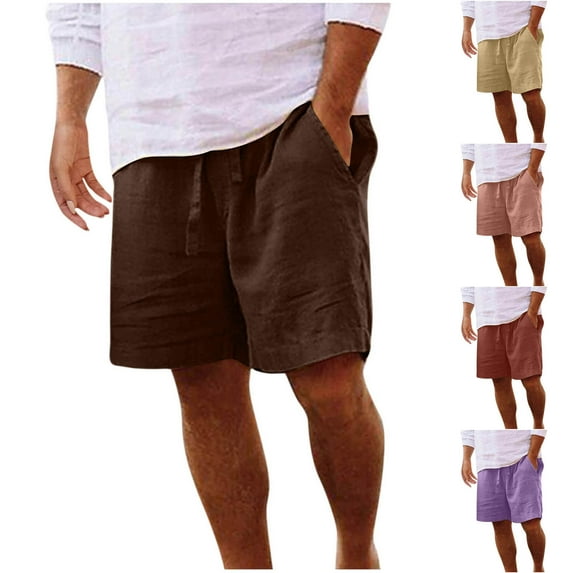 QATAINLAV Men's Casual 7" Shorts Summer Lightweight Drawstring Elastic Waist Beach Shorts Loose Fit Big and Tall Linen Short Pants with Pockets Brown XXXL Clearance Items