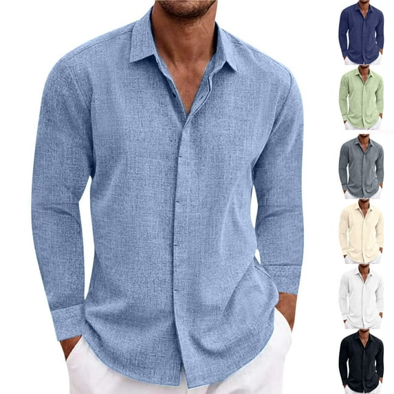 QATAINLAV Men's Casual Button Down Shirts Fall Winter Long Sleeve Chambray Shirt Regular Fit Lapel Blouse Tops Business Formal Shirts Back to School Sales Navy XXL
