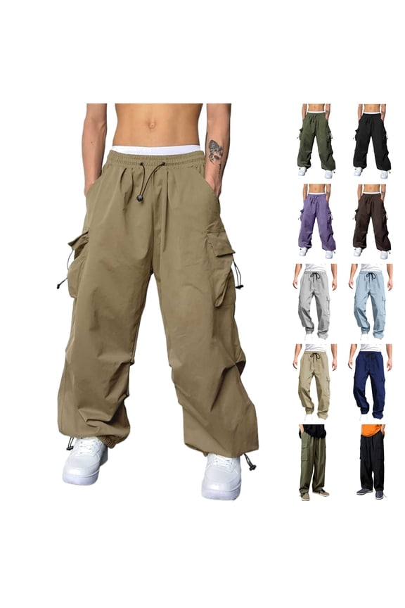 Men's Casual Cargo Pants Workout Joggers Sweatpants Solid Color Work Trousers Drawstring Elastic Waist Hiking Tactical Pants with Multi Pockets Lightening Deal Blue XL