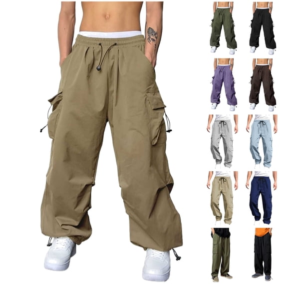 QATAINLAV Men's Casual Cargo Pants Workout Joggers Sweatpants Solid Color Work Trousers Drawstring Elastic Waist Hiking Tactical Pants with Multi Pockets Navy XL