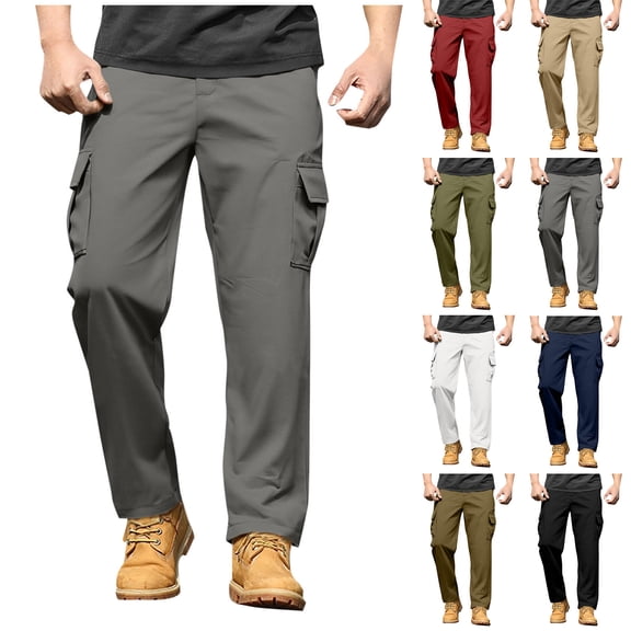 QATAINLAV Men's Casual Cargo Sweatpants Loose Wide Leg Work Hiking Pants Solid Color Trousers with Multi Pockets, White, XXL