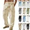 thumbnail image 1 of QATAINLAV Men's Casual Drawstring Waist Straight Leg Trousers Summer Lightweight Linen Beach Pants with Pockets Vacation Outfits Black XXL Ropa de Verano Para Mujer, 1 of 7