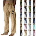 thumbnail image 1 of QATAINLAV Men's Casual Linen Pants Elastic Waist Drawstring Beach Summer Pants Fashion Palm Trees Print Lounge Pants Baggy Wide Leg Trousers with Pockets Holiday Sales Dark Blue XXL, 1 of 4