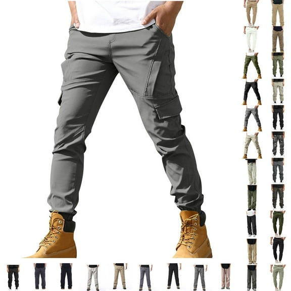 QATAINLAV Men's Cotton Blend Cargo Pants Stretch Button Waist Tactical Pant with Multi Pockets Outdoor Baggy Hiking Jogger Trousers My Orders Placed By Me Gray XL
