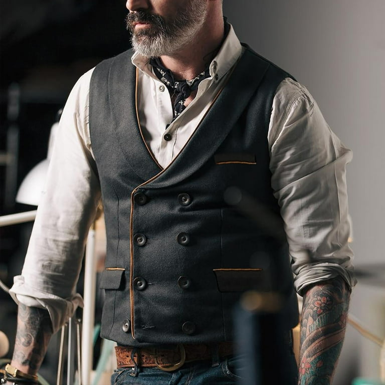 QATAINLAV Men s Double Breasted Suit Vests Formal Business Work Waistcoat Slim Fit Lapel Dress Vest for Wedding Party Fall Outfits Back to College Deals Black 3XL Walmart