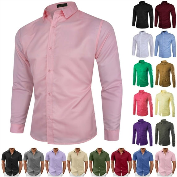 QATAINLAV Men's Dress Shirts Stretch Wrinkle Free Formal Shirt Business Casual Button Down Blouse Solid Long Sleeve Lapel Wedding Tops Black XXXXXL Camisas Para Hombres